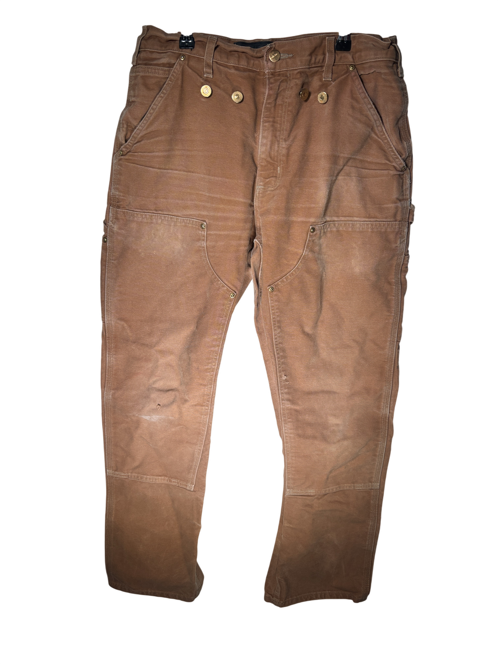 Vintage Carhartt Brown Canvas Double Knee Work Pants Carpenter Pockets Logo Patc